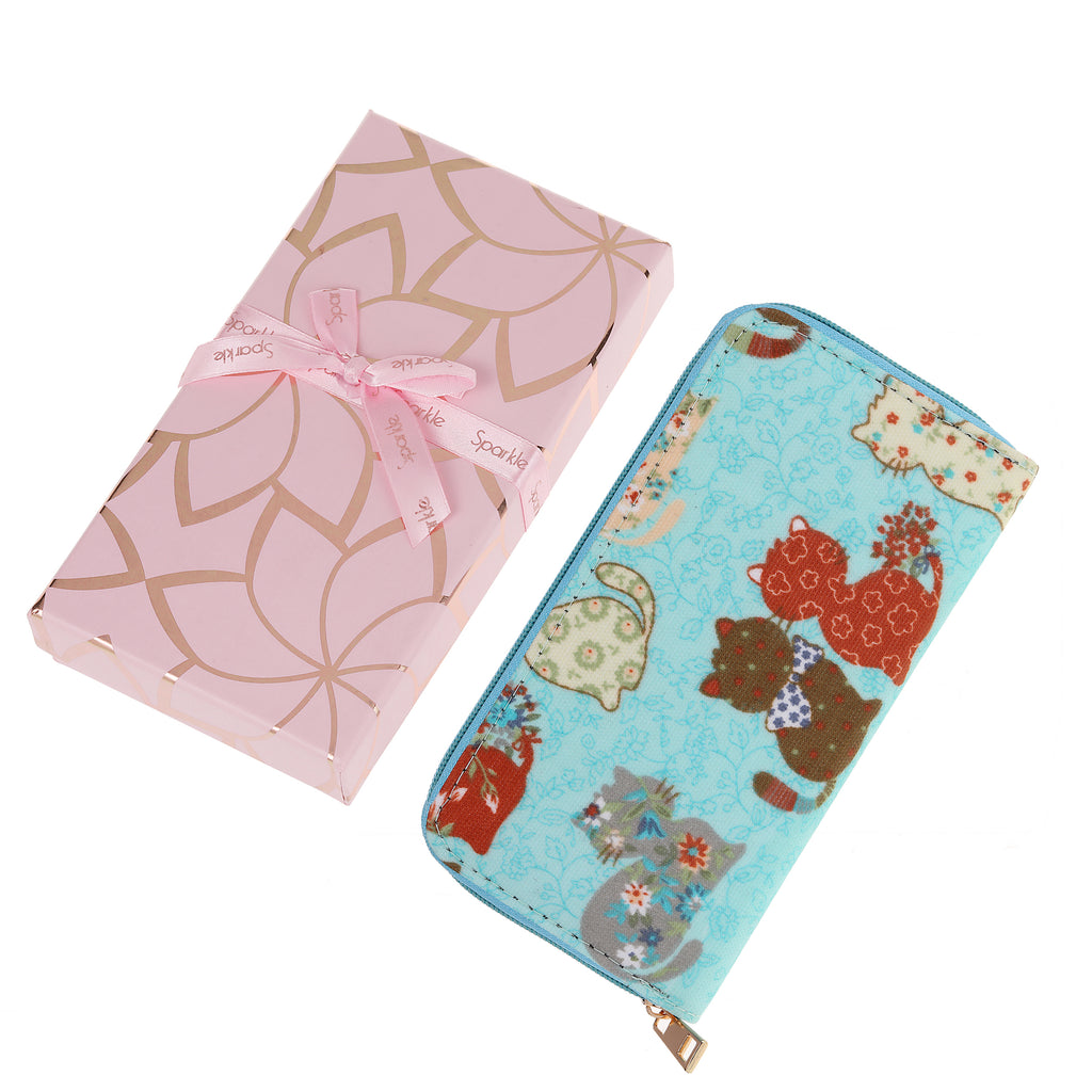 Sparkle Cat Gift Box Wallet - Light Blue