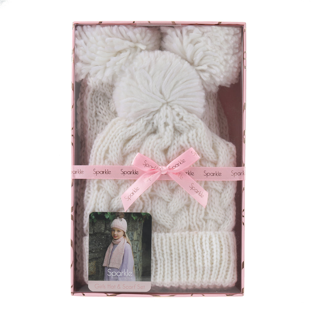 Sparkle Kids Gift Box Hat & Scarf Set - Cream