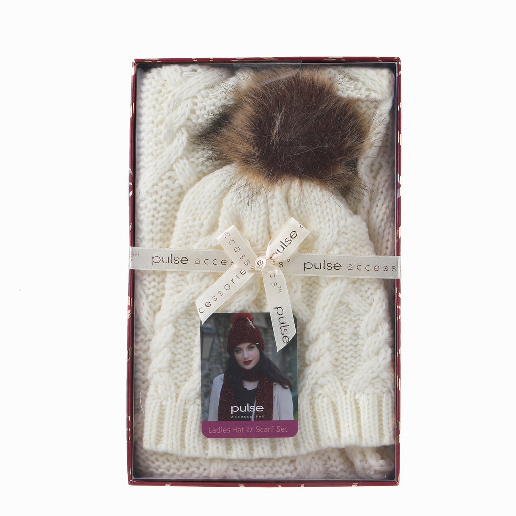 Pulse Gift Box Hat & Scarf Set - Cream