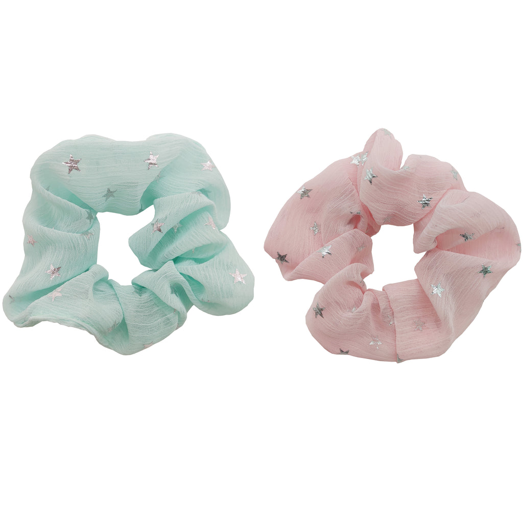 Sparkle 2pk Star Scrunchie - Mint & Pink