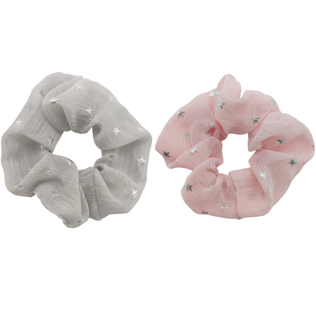 Sparkle 2pk Star Scrunchie - Grey & Pink