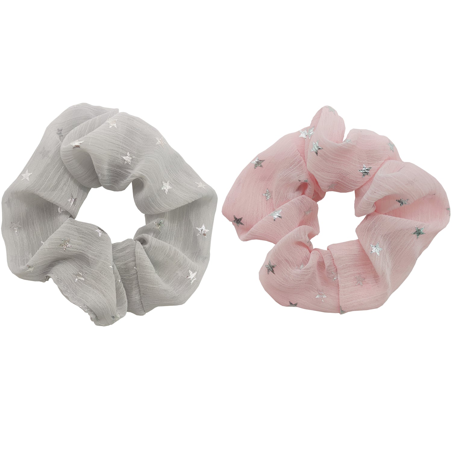 Sparkle 2pk Star Scrunchie - Grey & Pink