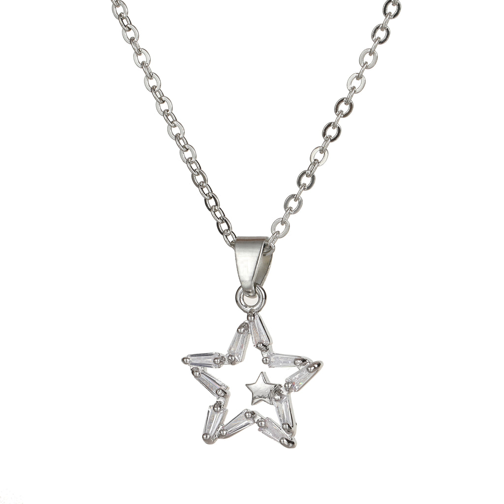 Cubic Zirconia Star Necklace Silver