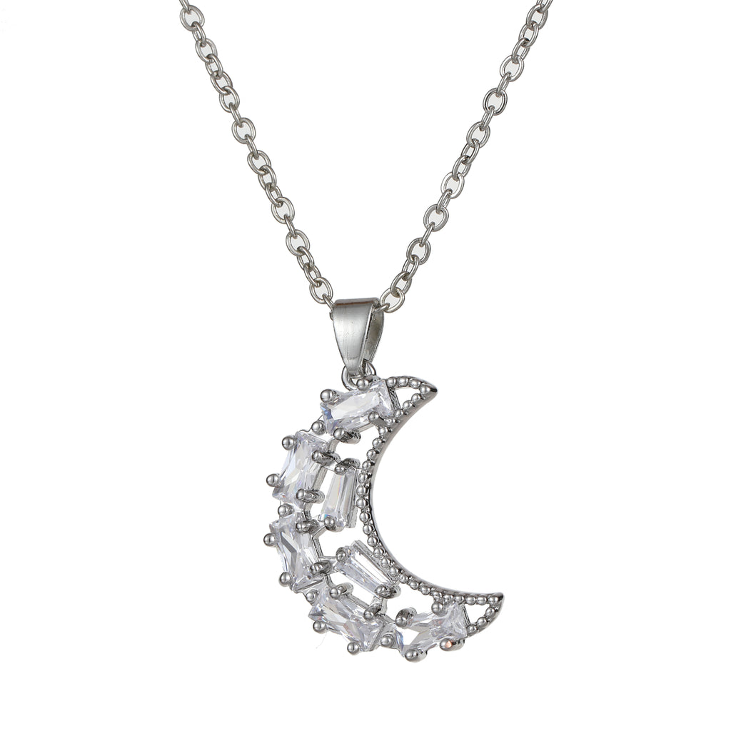 Cubic Zirconia Moon Pedant Necklace