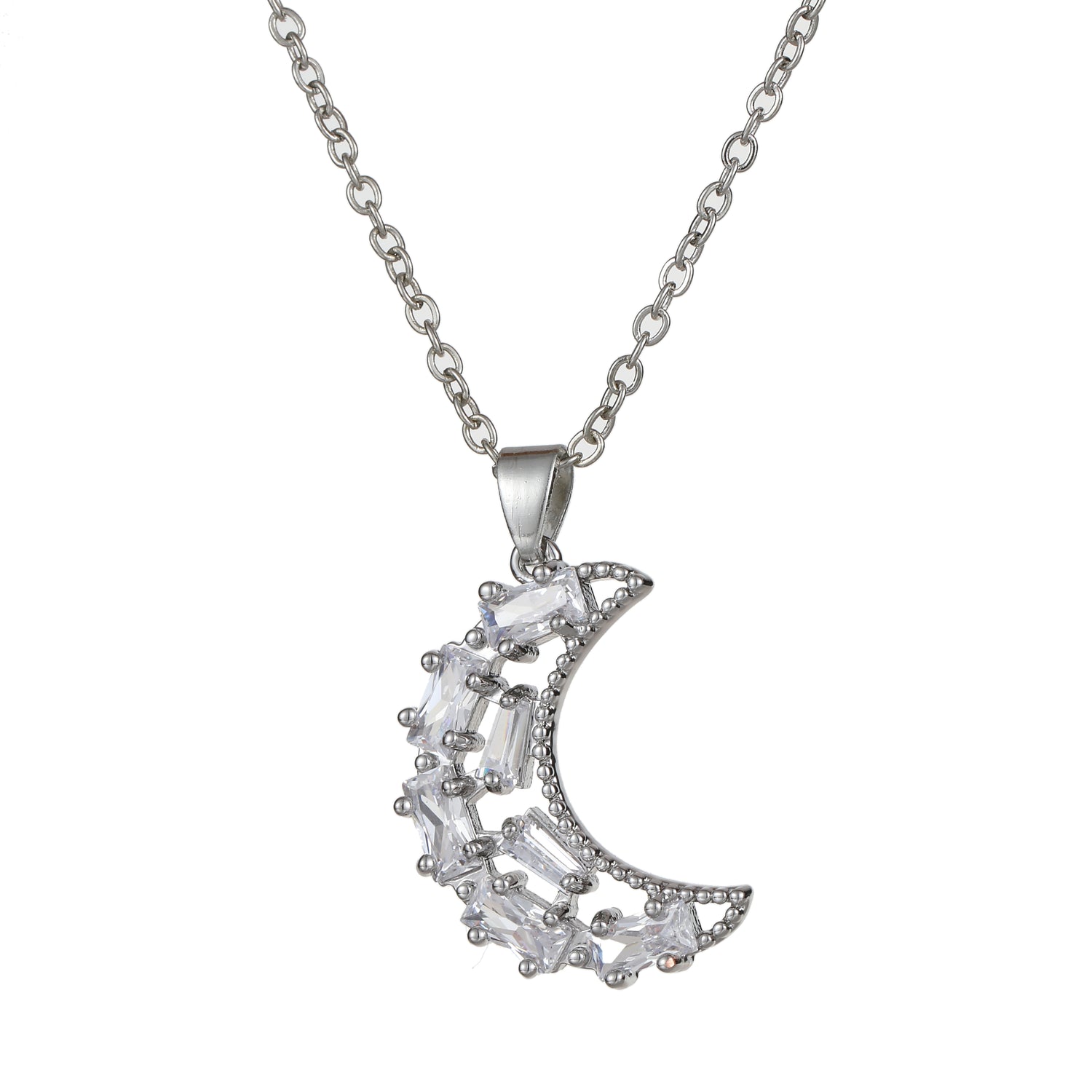 Cubic Zirconia Moon Pedant Necklace