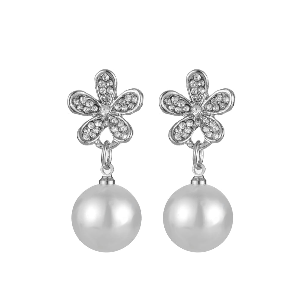 Flower Pearl Earring Silver
