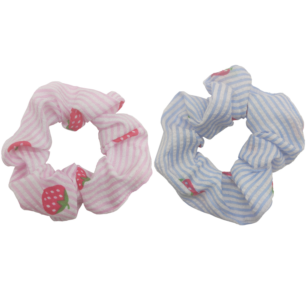 Sparkle 2pk Stripe Strawberry Scrunchie - Pink & Blue