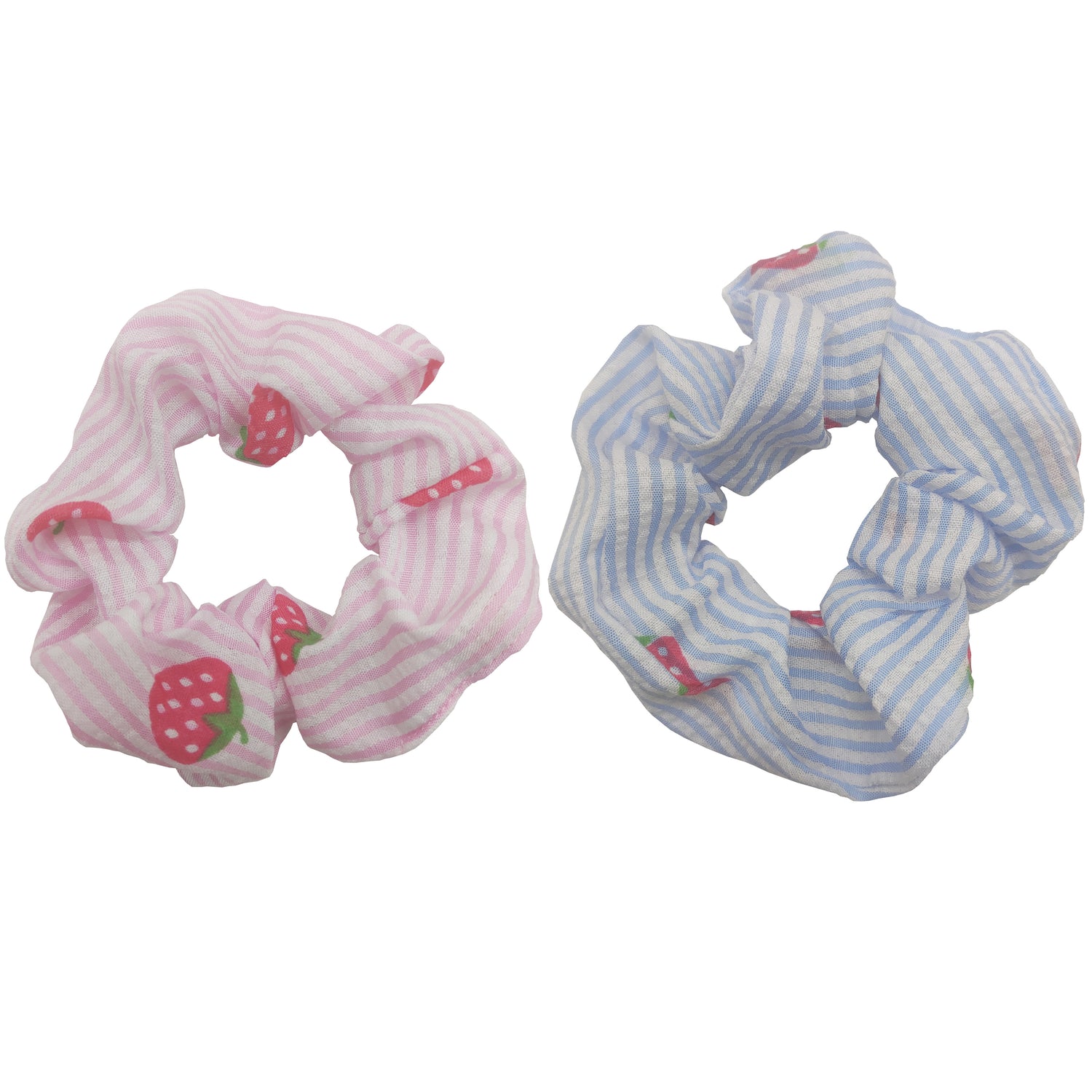 Sparkle 2pk Stripe Strawberry Scrunchie - Pink & Blue