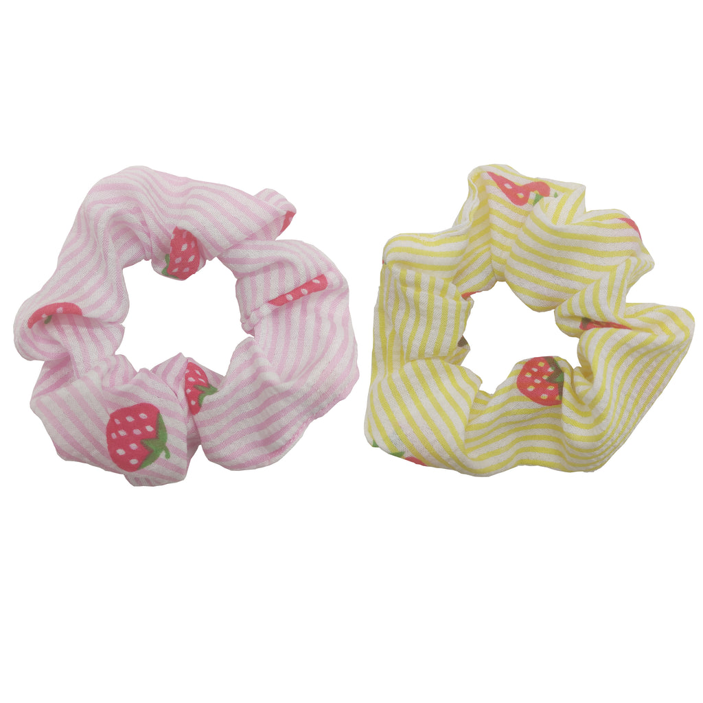 Sparkle 2pk Stripe Strawberry Scrunchie - Pink & Yellow