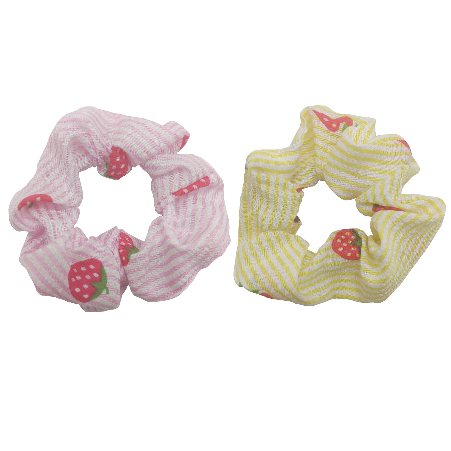 Sparkle 2pk Stripe Strawberry Scrunchie - Pink & Yellow