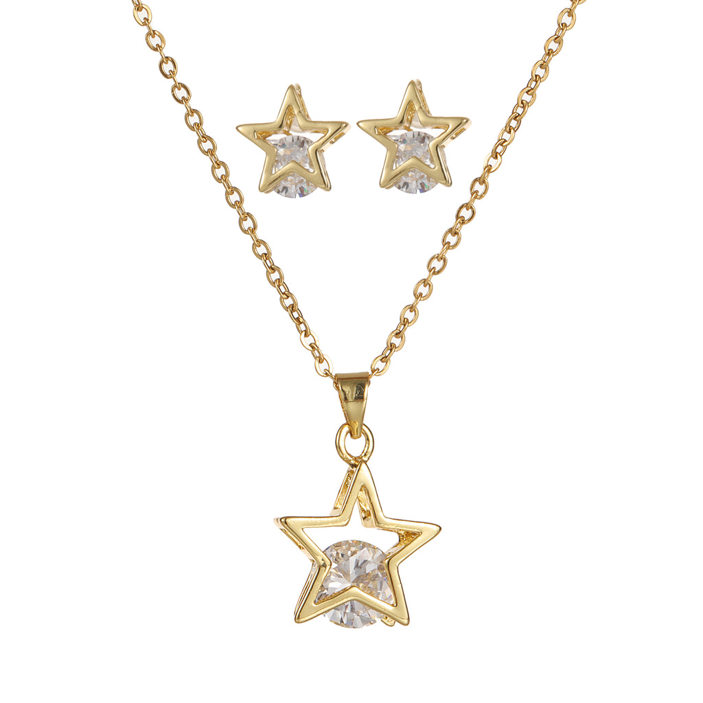 Pulse Ladies Gift Box Star Necklace & Earring Set - Gold