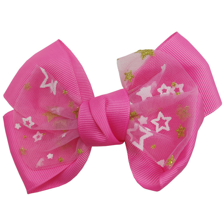Sparkle Star Bow Clip Pink