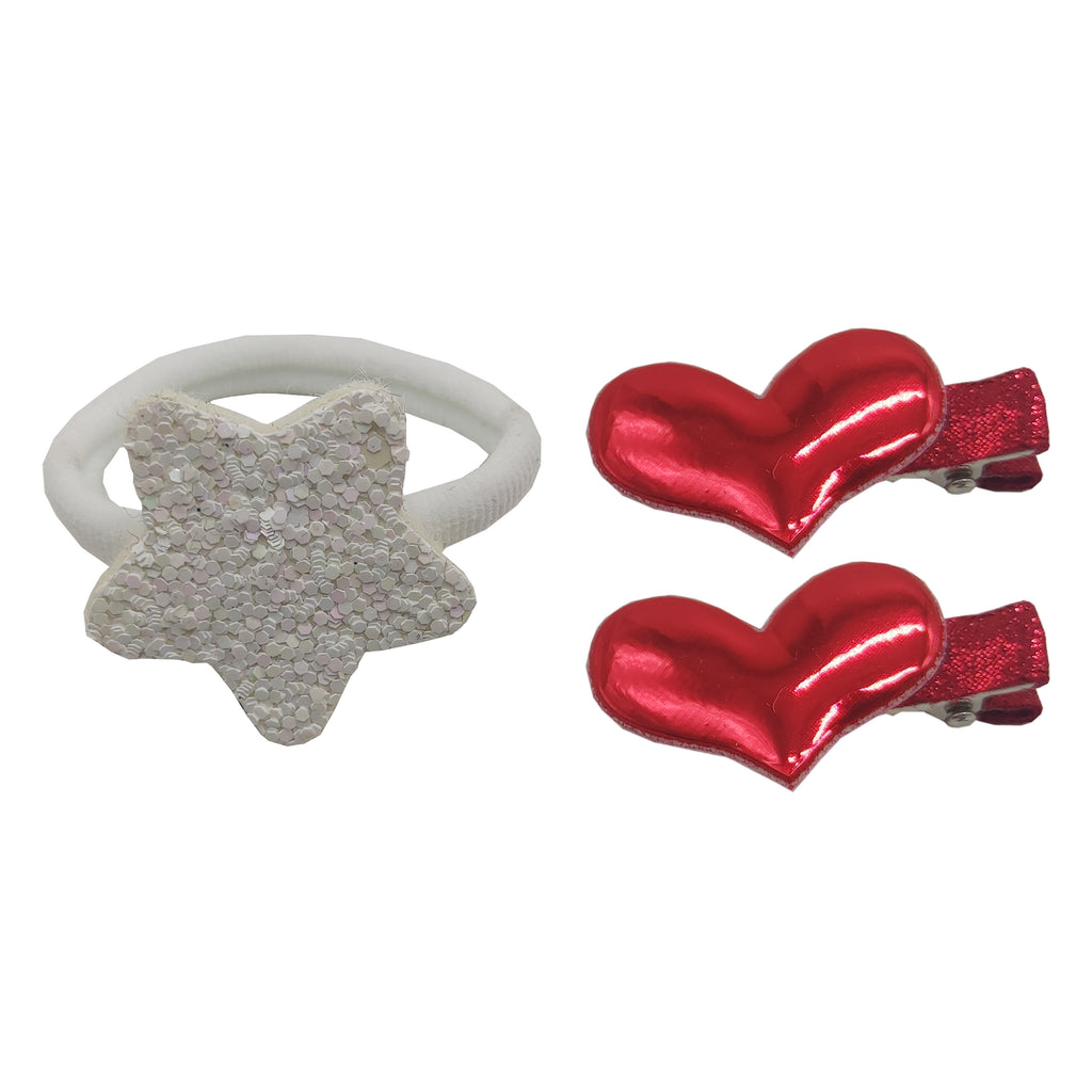 Sparkle 2pk Heart Croc & Star Elastic - Red