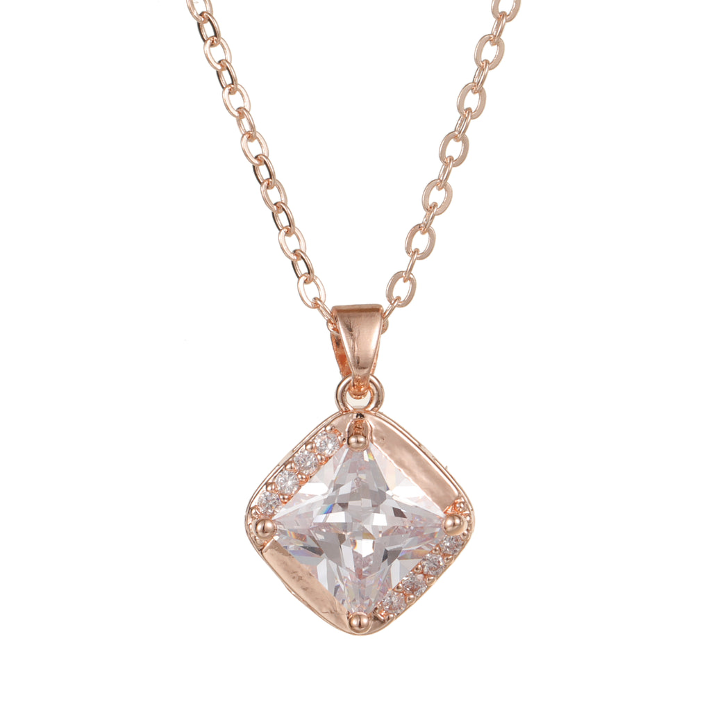 Classic CZ Pendant Necklace Rose Gold