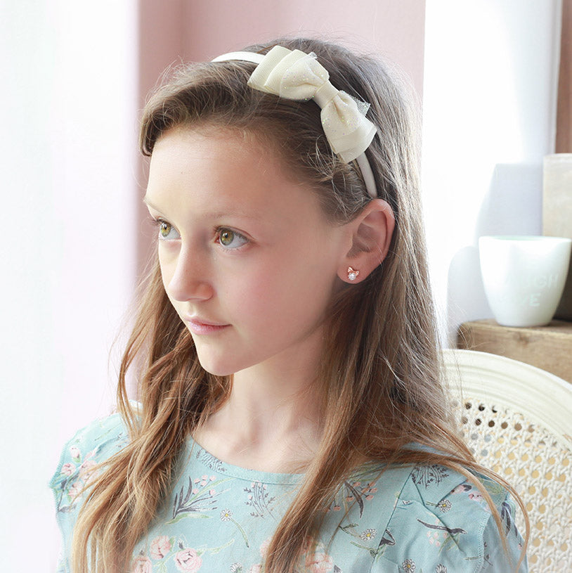 Delicate Ears Bow Crystal Earring Rose Gold Plating
