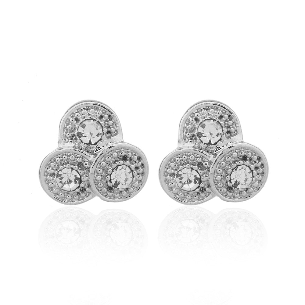 Delicate Ears Trio Crystal Earring Silver Plating