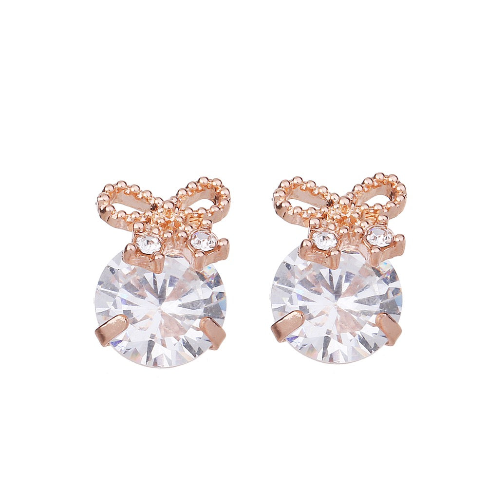 Delicate Ears Crystal Bow Earring Rose Gold Plating