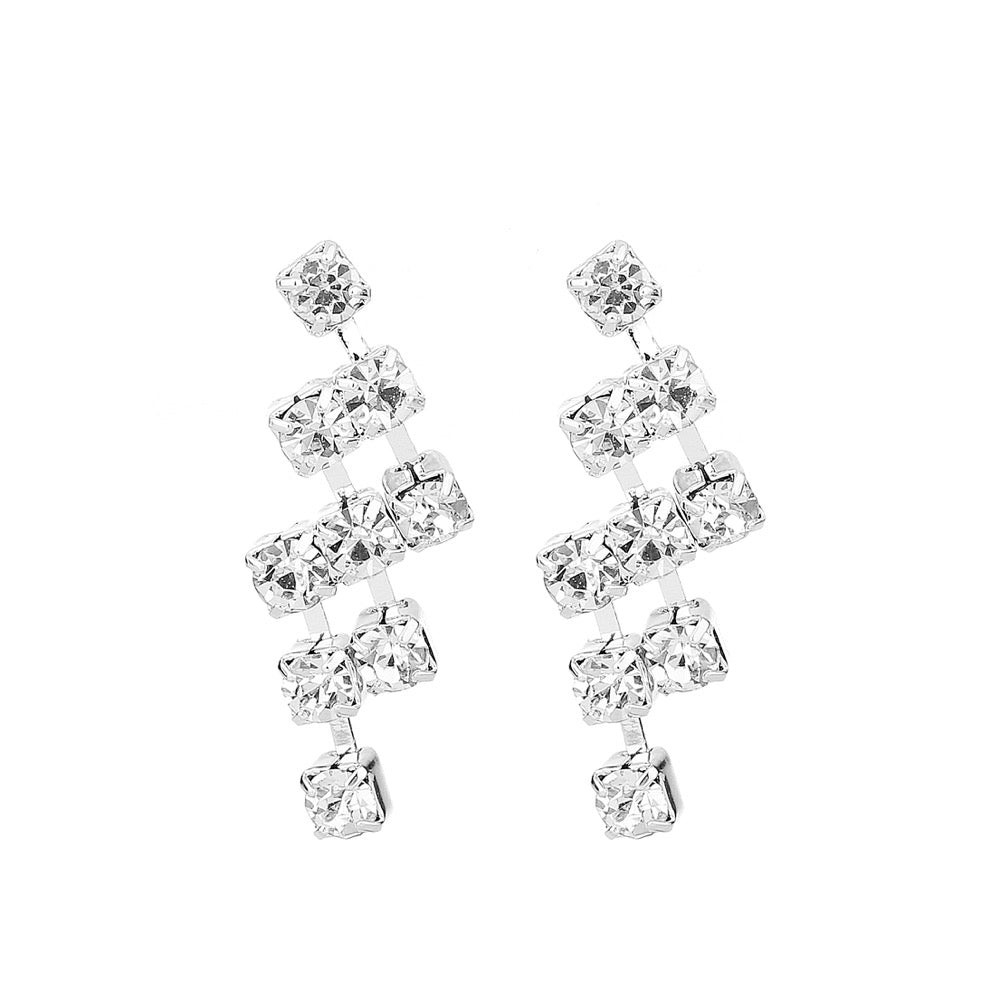 Delicate Ears Diamante Drop Earring Silver Plating