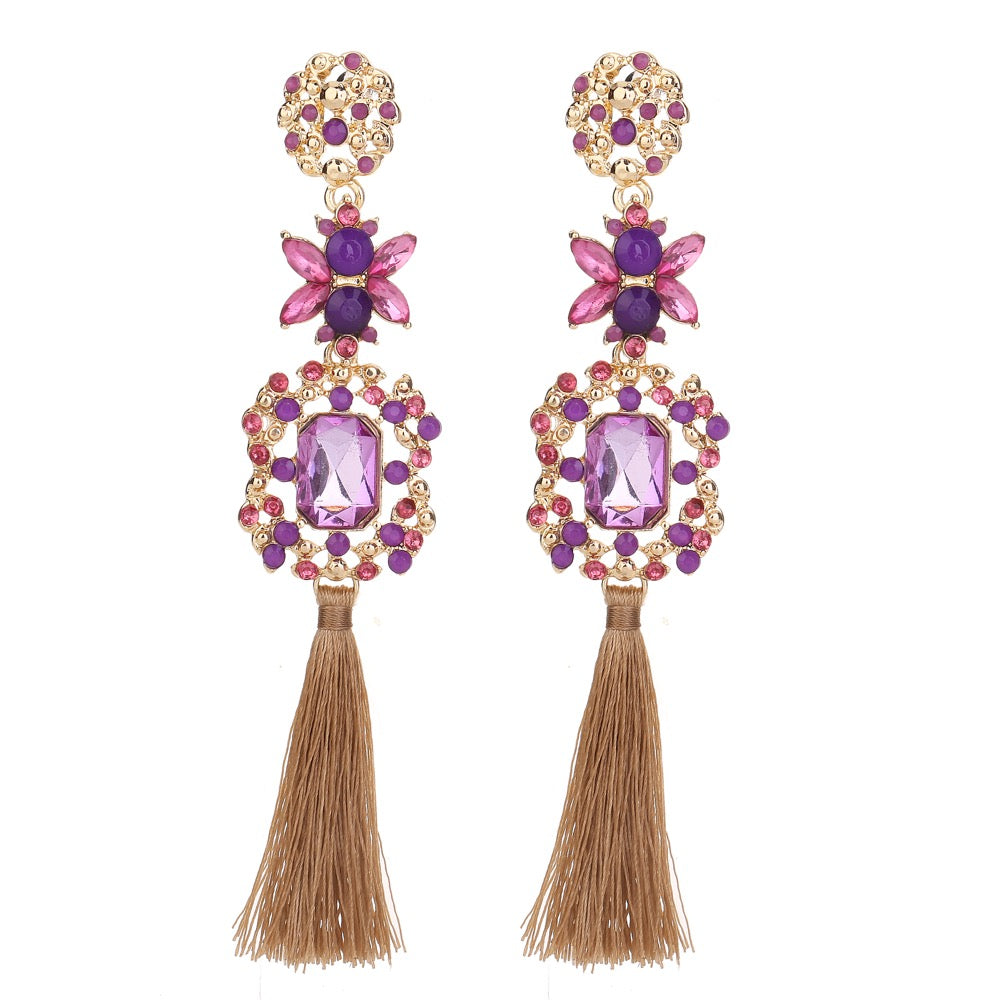 Statement Tassel Earring Purple Tone