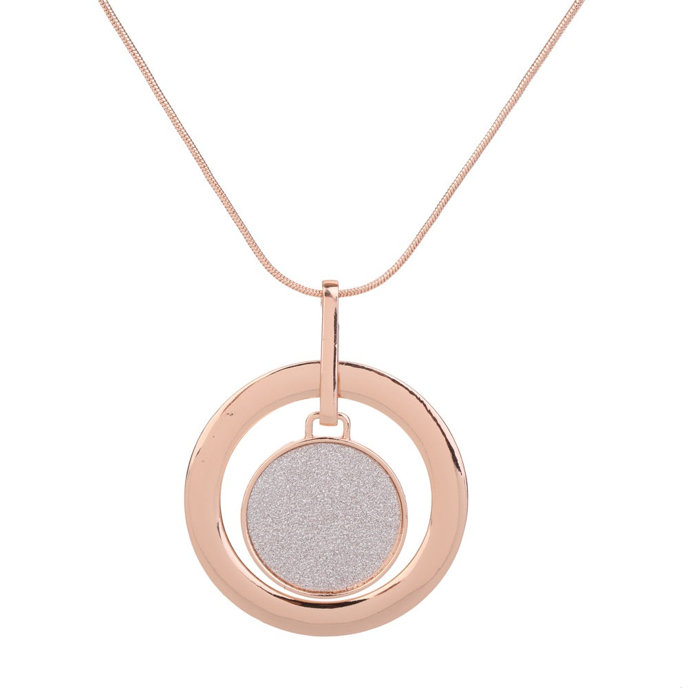 Long Shimmer Disc Necklace Rose Gold