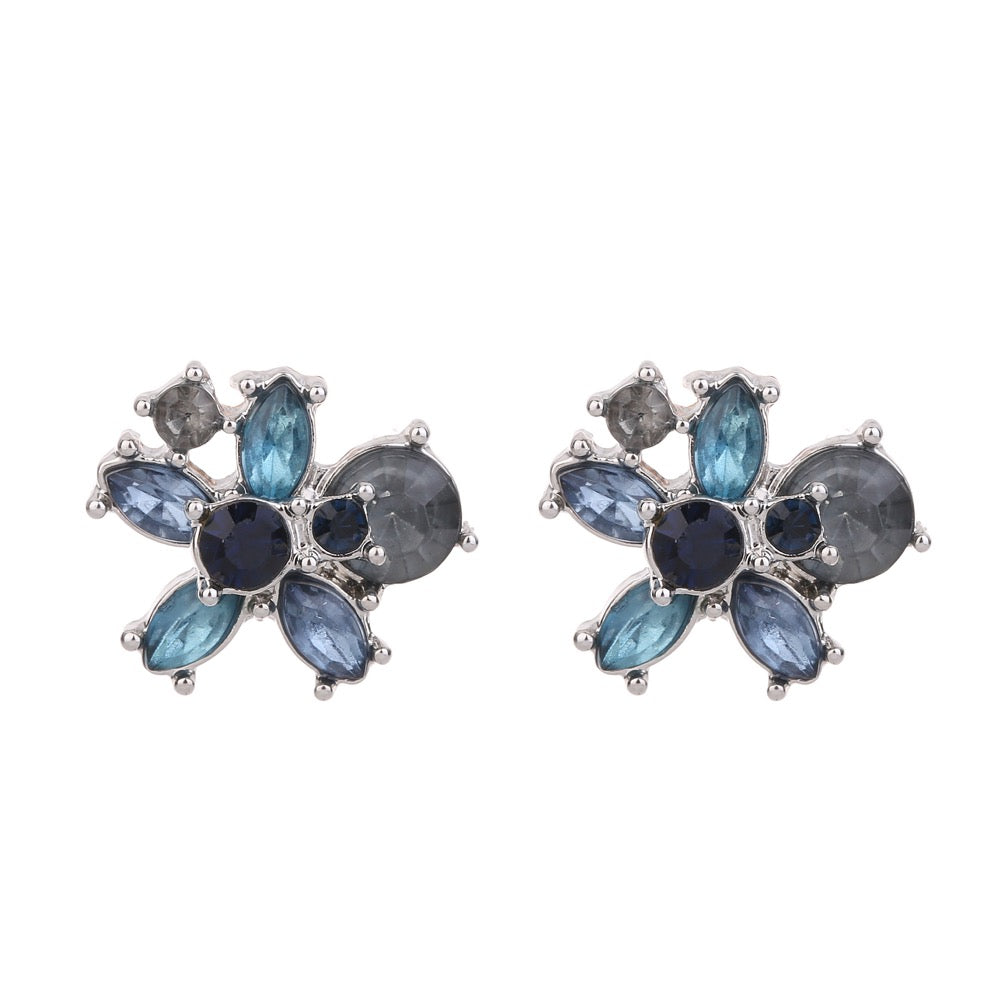 Gem Stud Earring Blue Tone