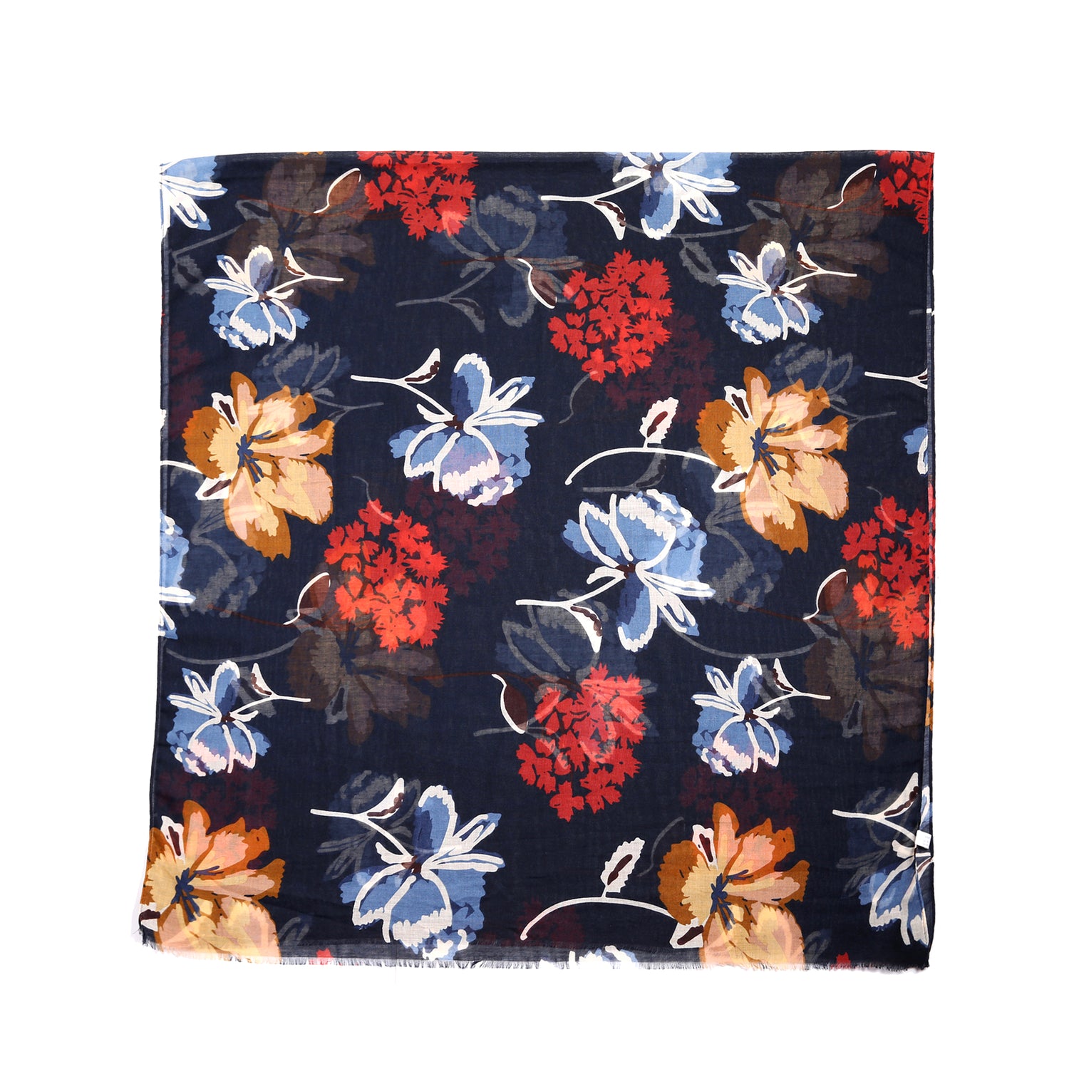 Bold Flower Print Scarf - Navy