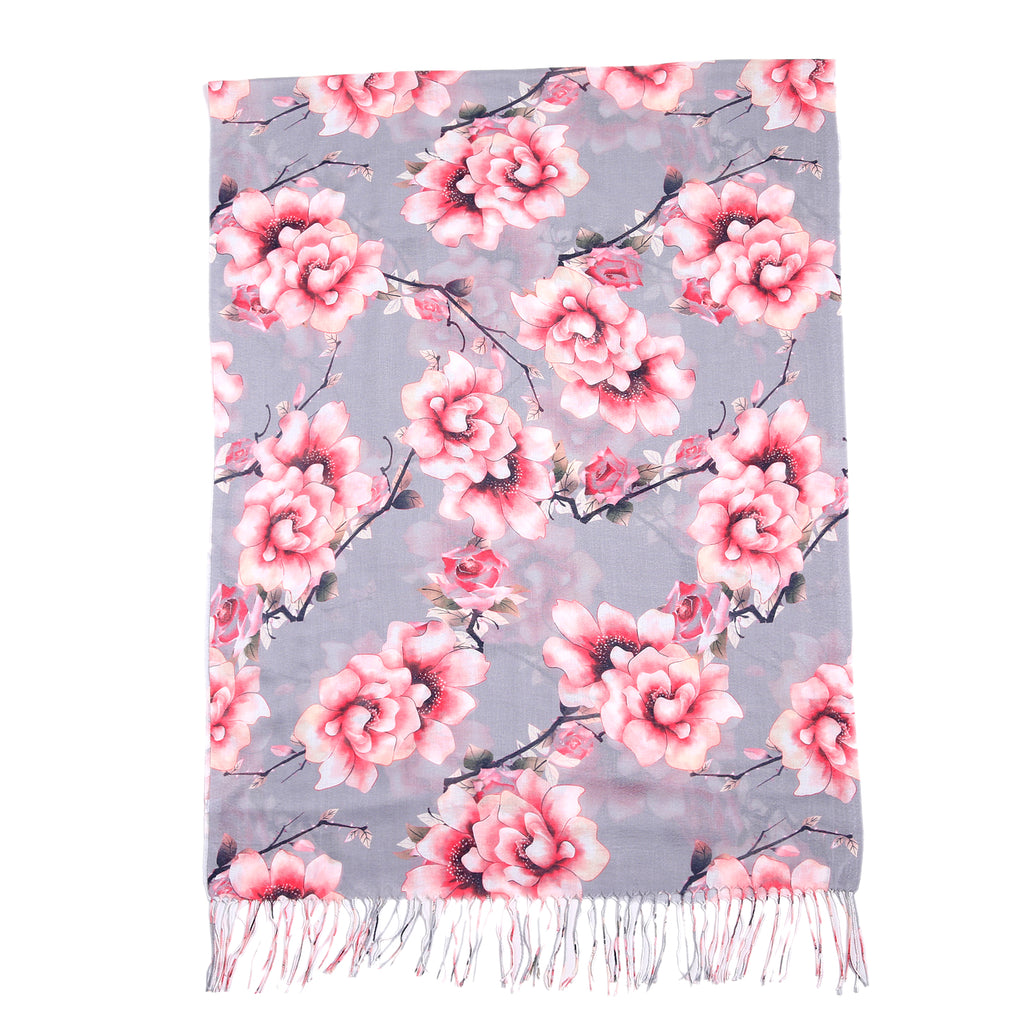 Flower Print Scarf - Grey