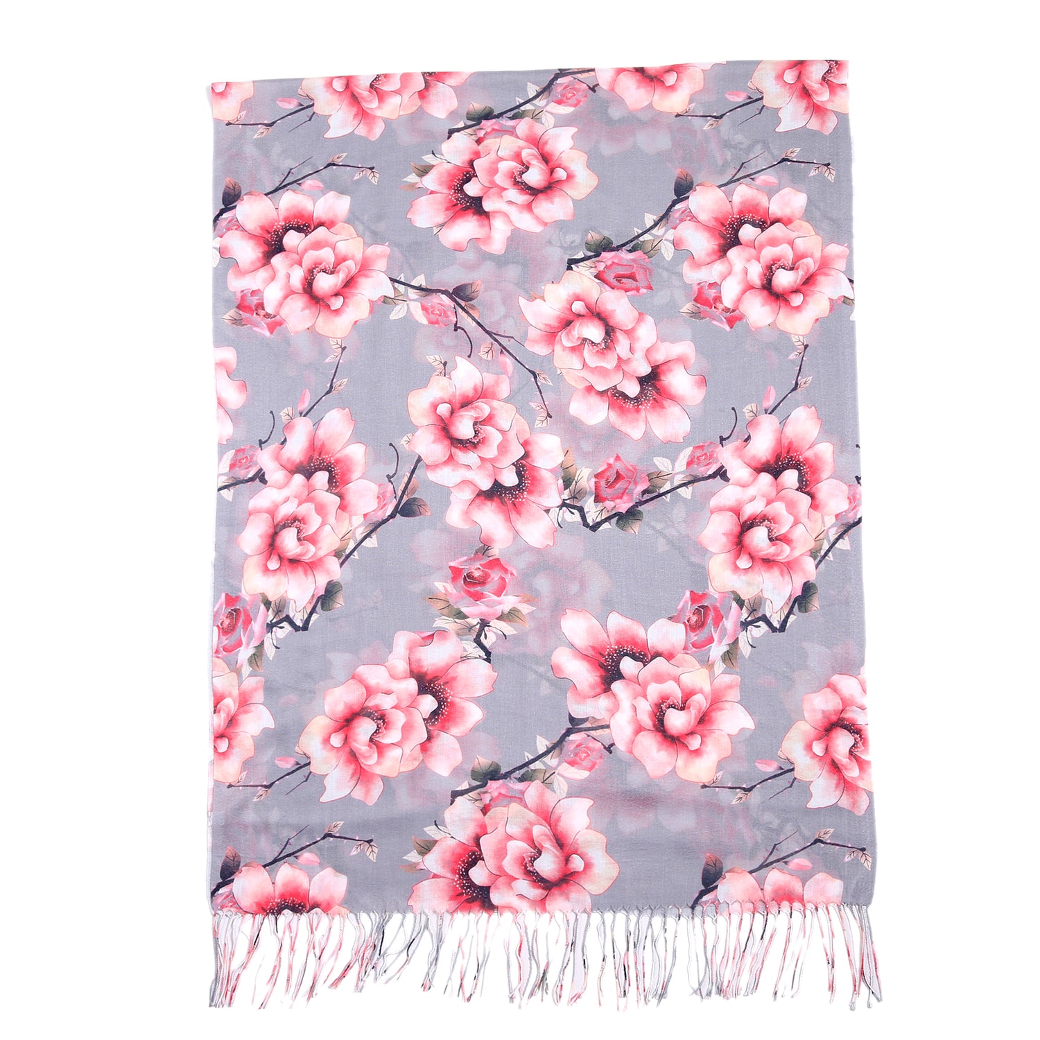 Flower Print Scarf - Grey