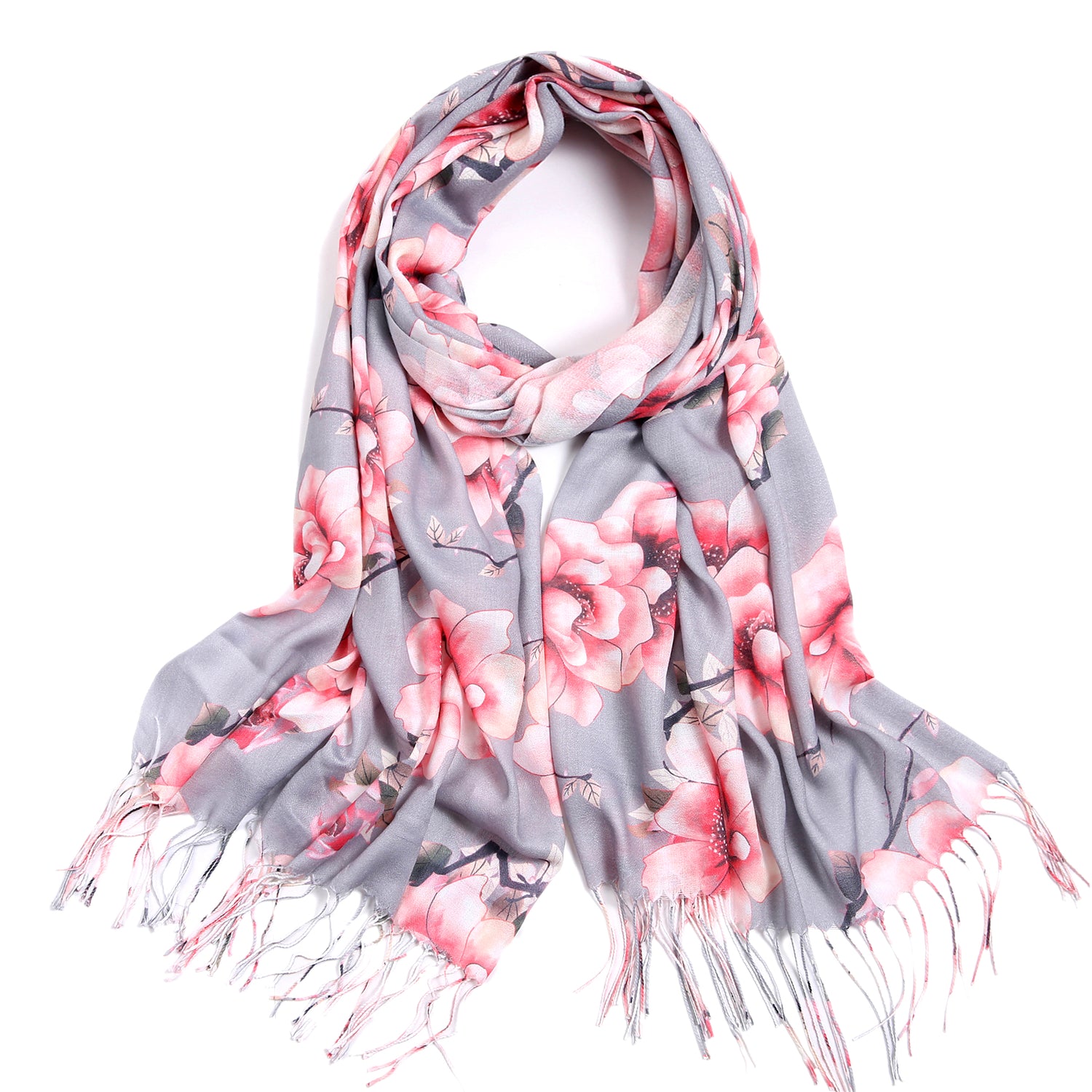 Flower Print Scarf - Grey