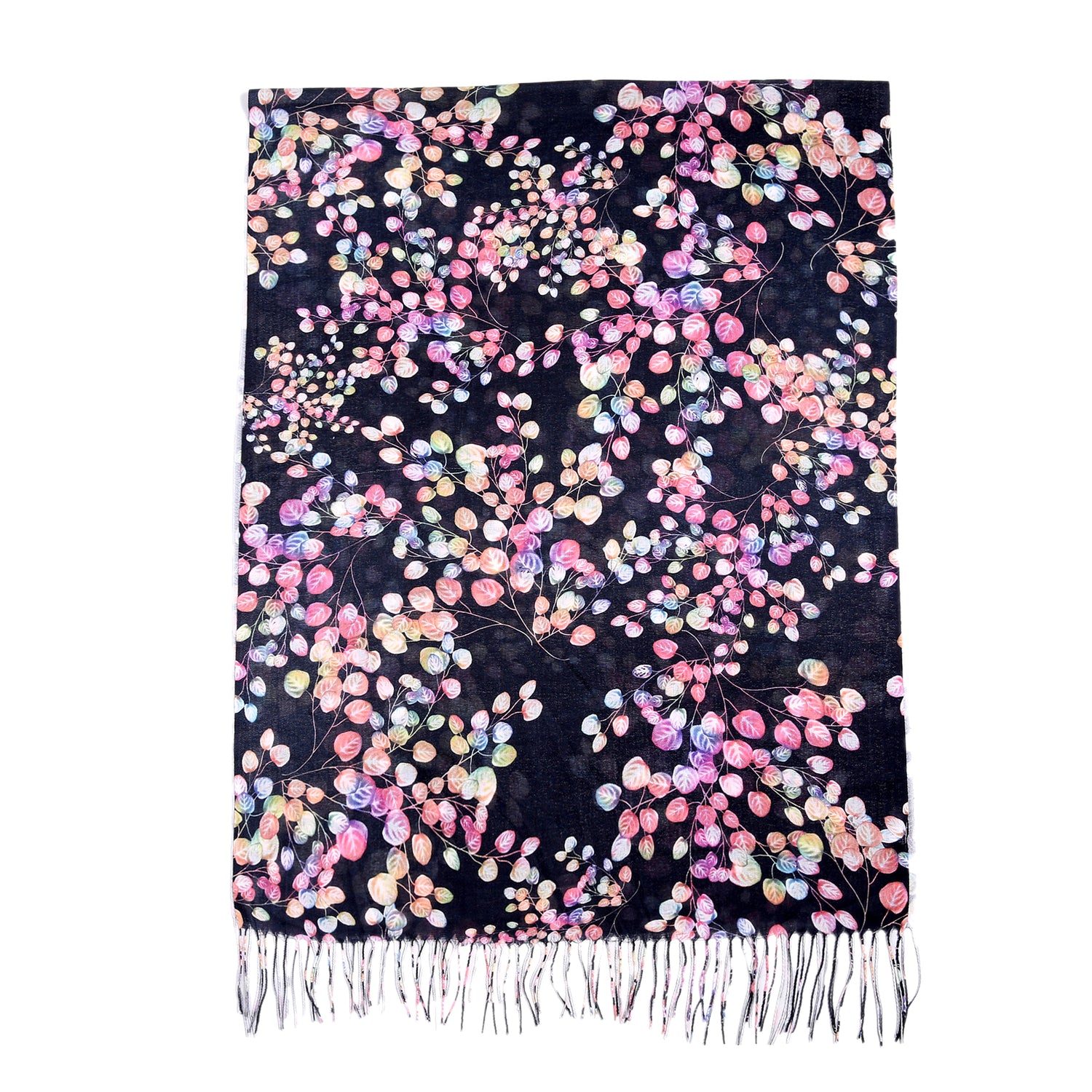 Leaf Print Scarf - Black