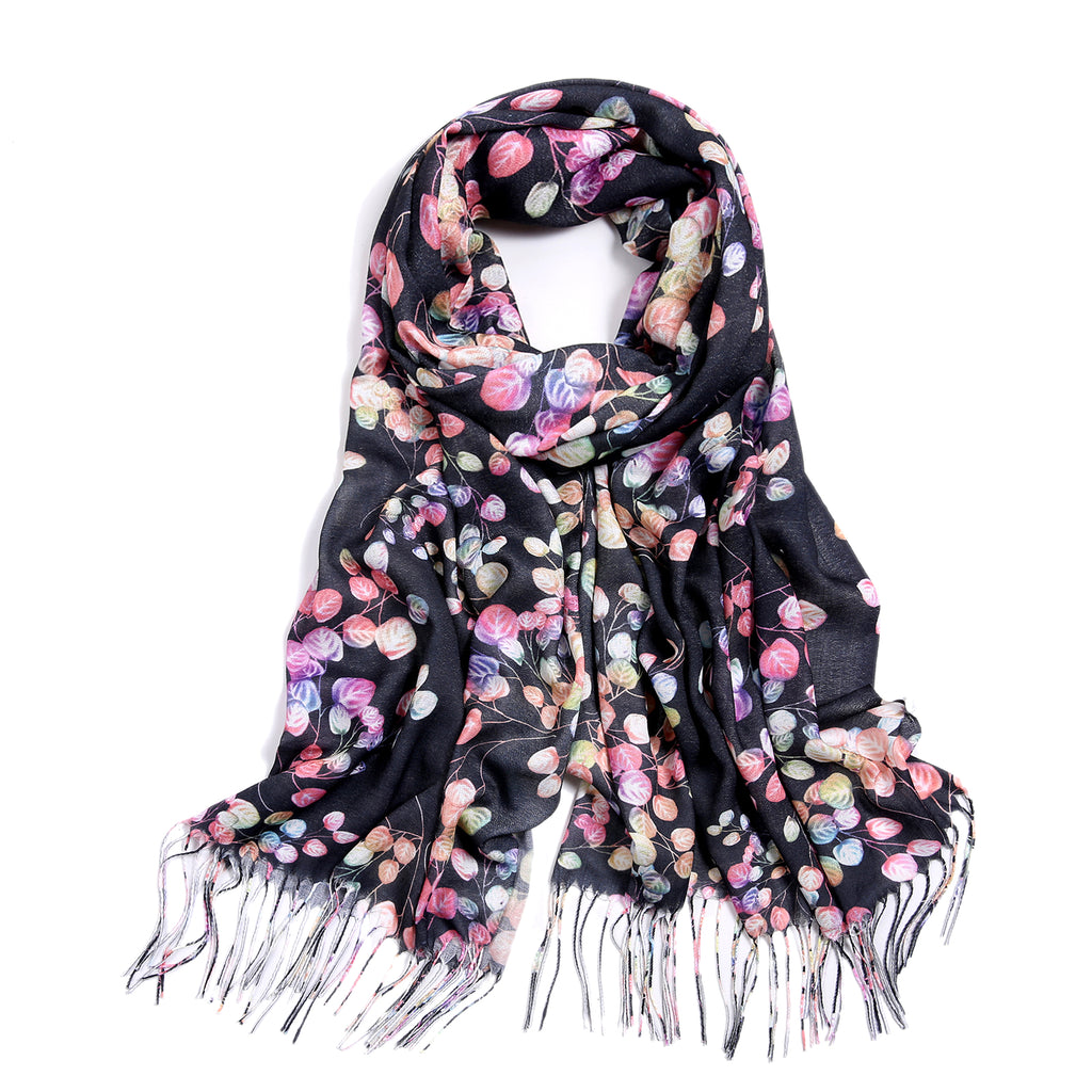 Leaf Print Scarf - Black