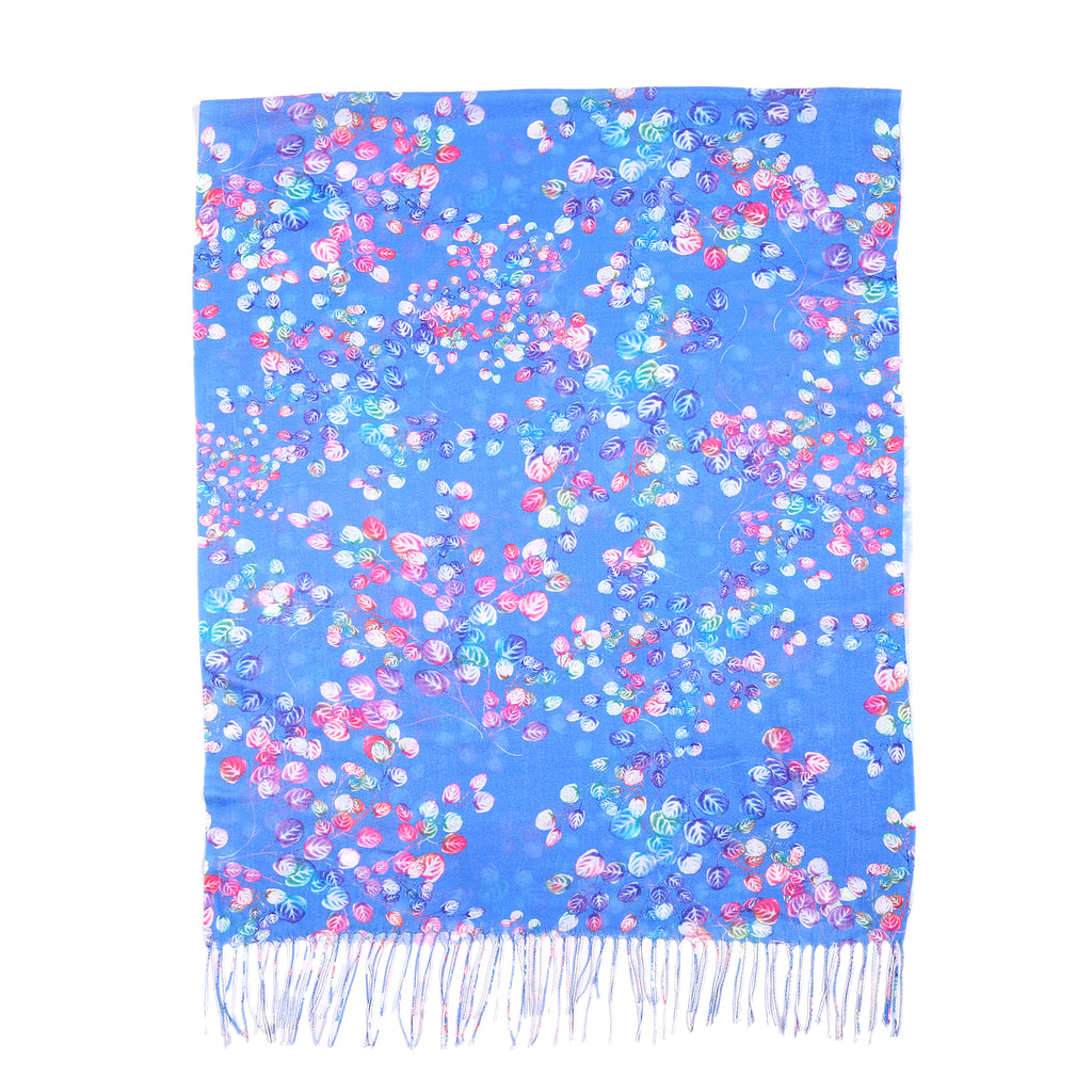 Leaf Print Scarf - Blue
