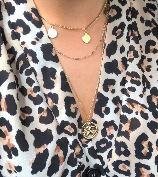 3row Medallion Necklace Gold