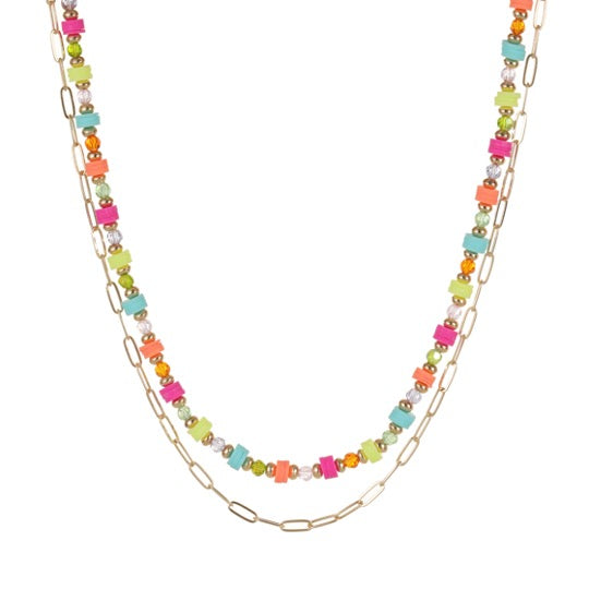 Colour Bead Necklace Gold