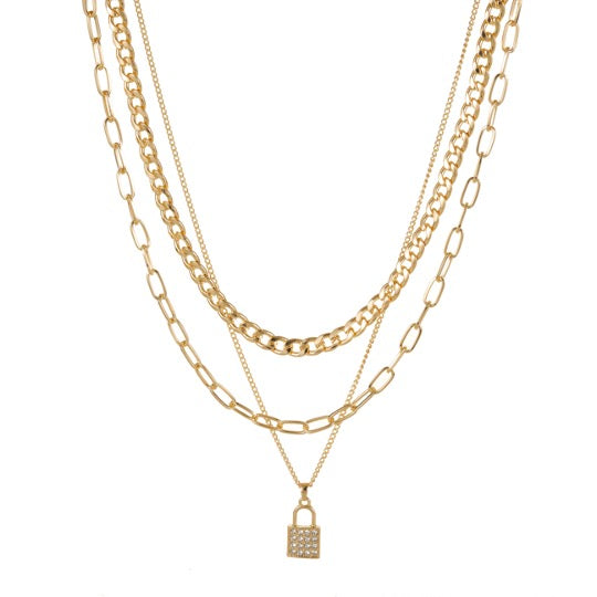 Layered Lock Necklace Gold