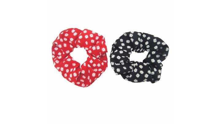 Pulse Professional 2pk Floral Scrunchie Black&Red