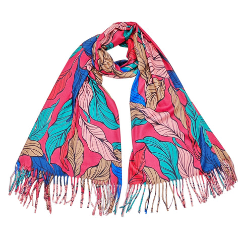 Leaf Print Scarf - Red