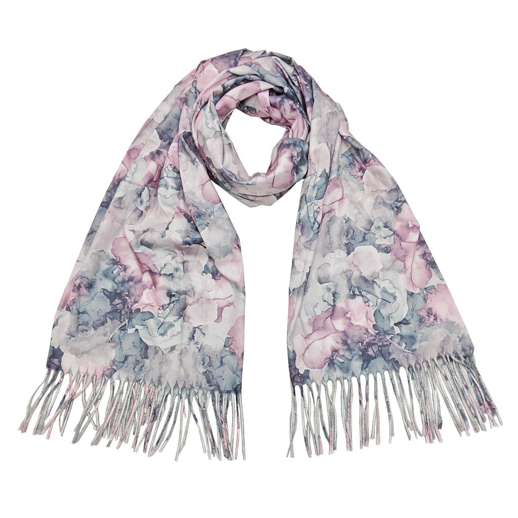 Two-sided Floral Check Scarf - Pink/Grey