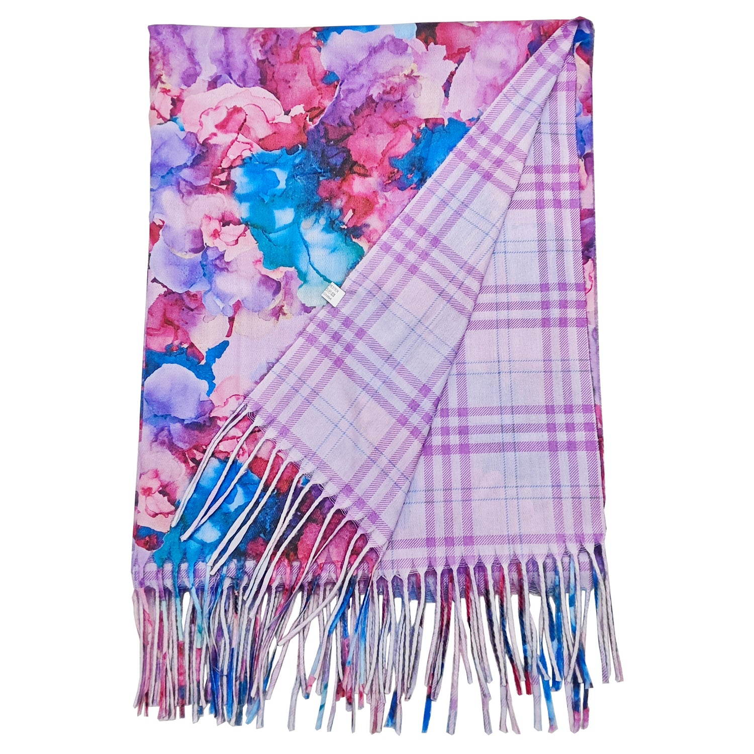 Two-sided Floral Check Scarf - Pink/Blue