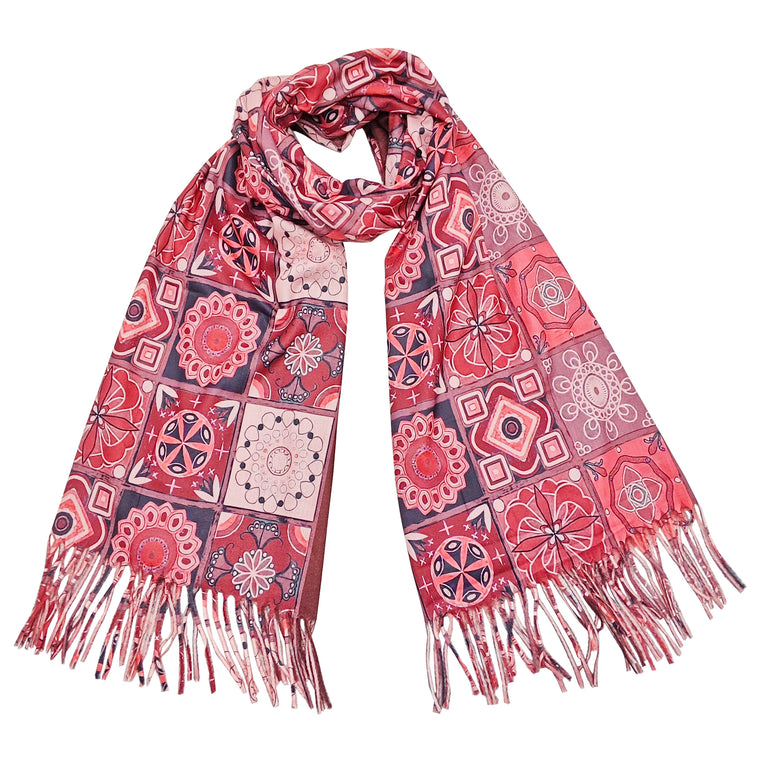 Tiled Print Scarf - Red