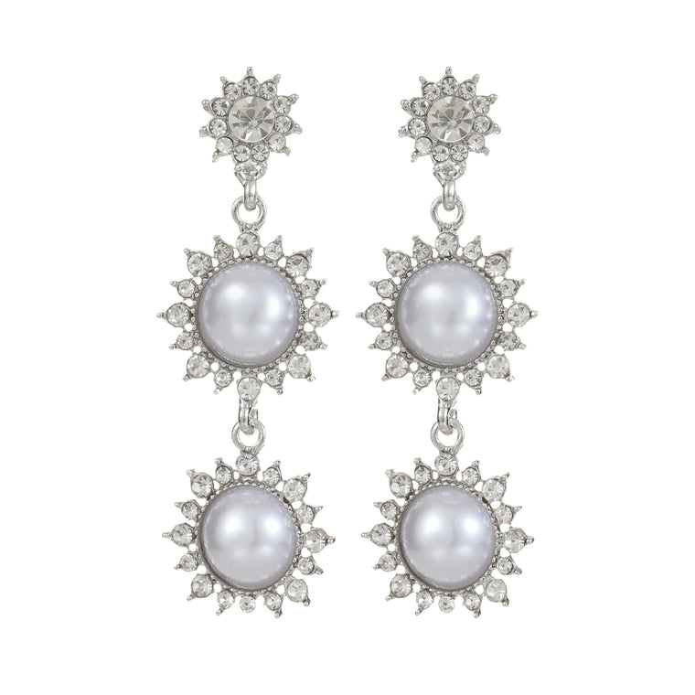 Crystal & pearl drop earring silver