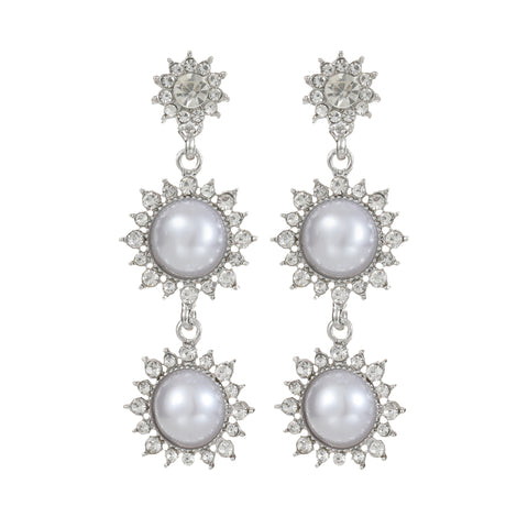 Crystal & pearl drop earring silver
