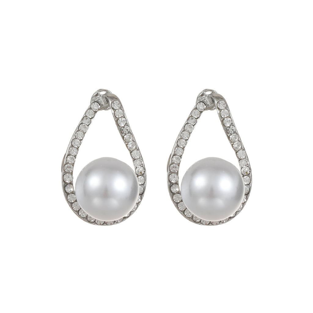 Crystal & pearl earring silver