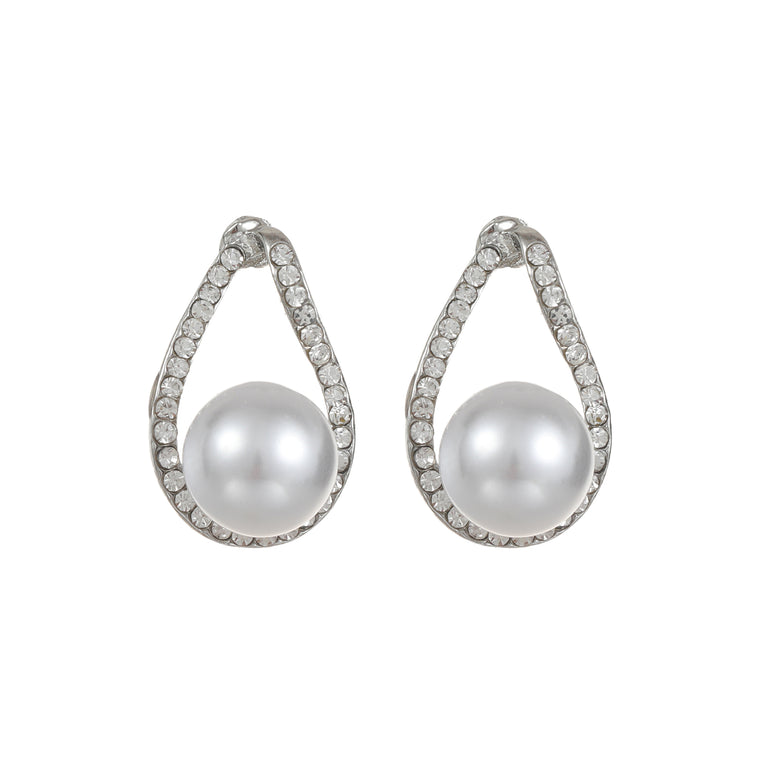 Crystal & pearl earring silver
