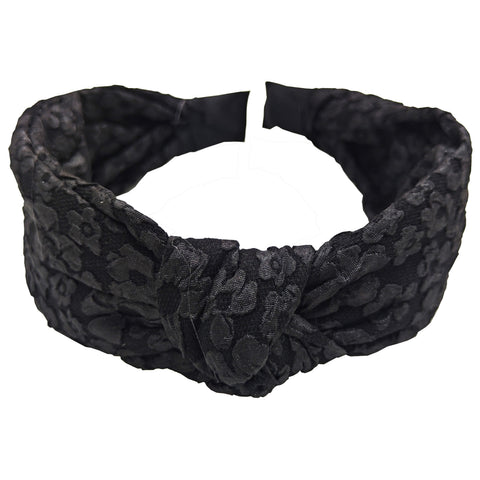 Flower pressed knot top hairband black