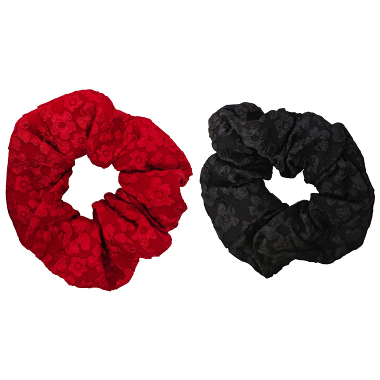 2pk flower pressed scrunchie black & red
