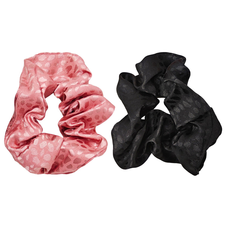 2pk satin spot scrunchie - pink & black