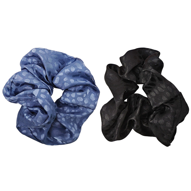 2pk satin spot scrunchie - blue & black