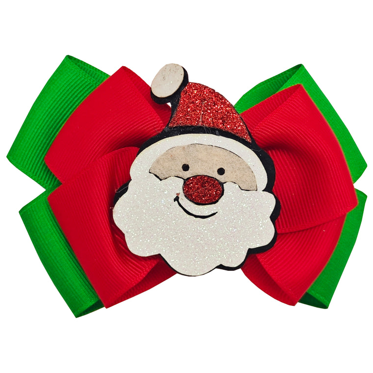 Sparkle Christmas Bow Clip - Santa