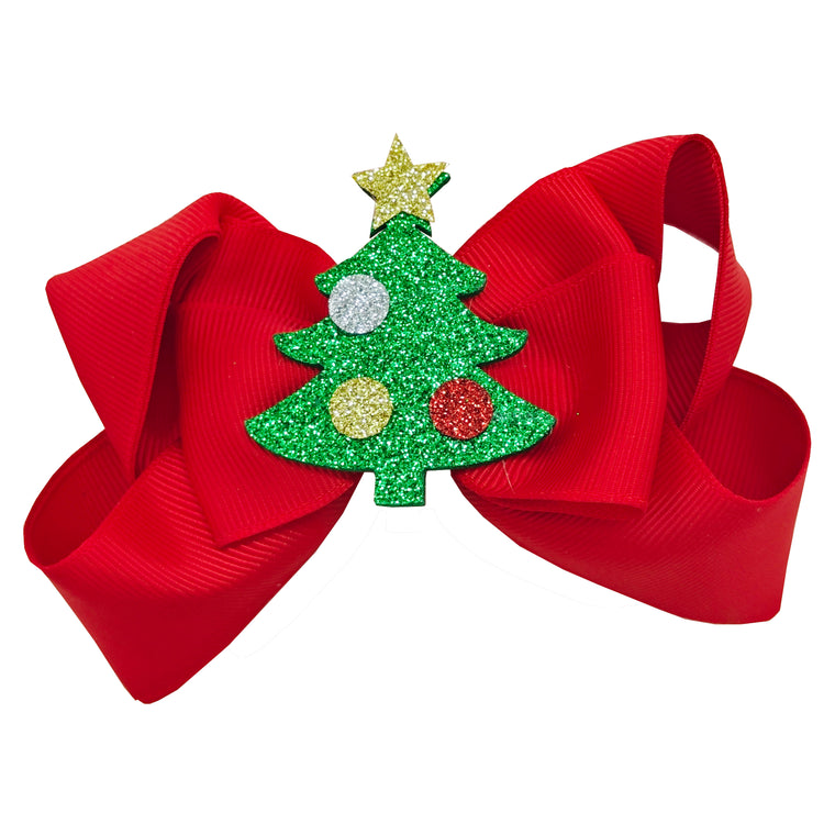 Sparkle Christmas Bow Clip - Christmas Tree